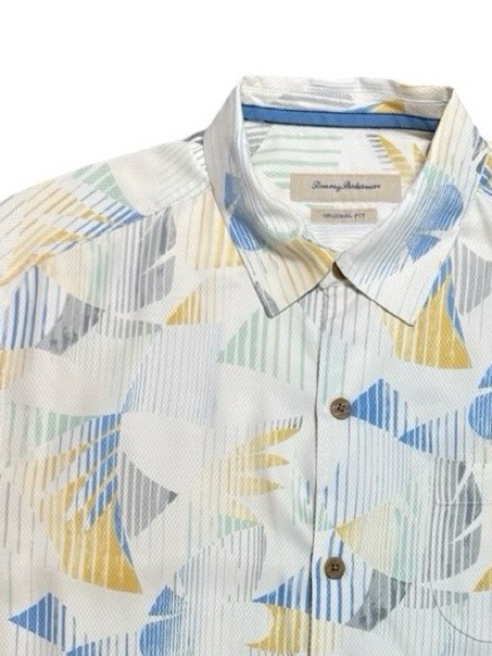 Tommy Bahama Silk Men's White Patterned Short-Sleeve Shirt SZ M